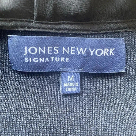 Y2K Jones New York Women's M Black Open Front Cardigan Satin Trim Ruffle Goth - Picture 2 of 11